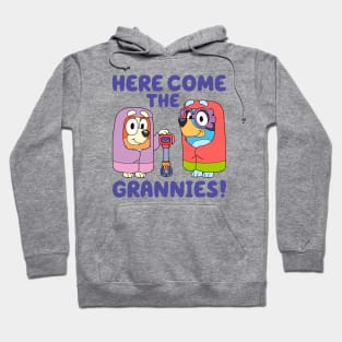 Here come the grannies, Jannet and Rita Bluey Hoodie